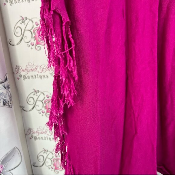 Accessory Street coverup dress tassle sides beach rayon Pink Poncho with Fringe - Picture 6 of 9